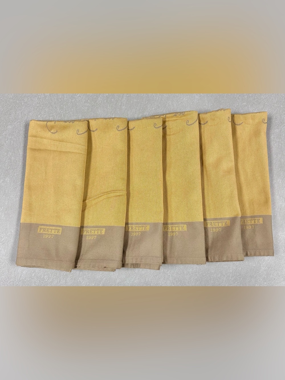 Vintage 1997 Frette Coco Pazzo Restaurant Dinner Napkins Set of 6 Beige Gold